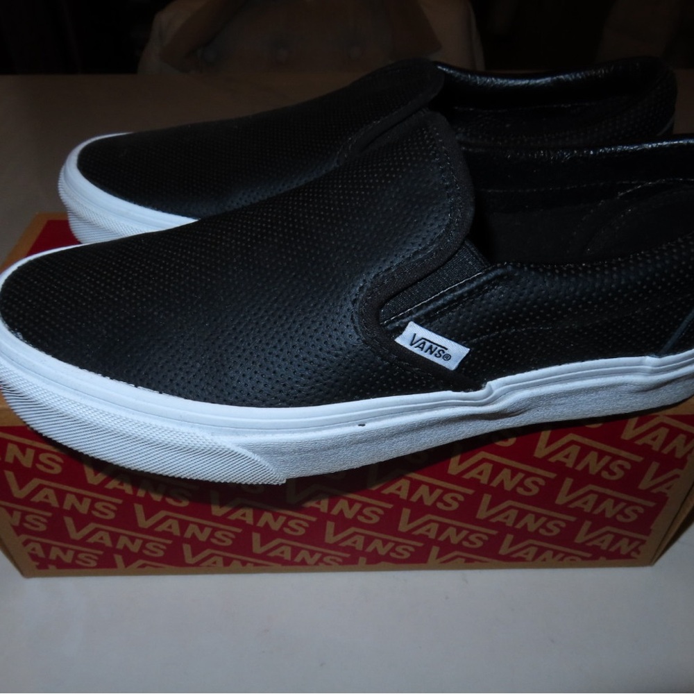 Vans Leather Black and White Classic Slip-On
